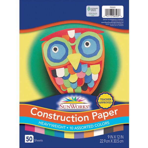 Pacon  Construction Paper,Smooth Textured,9"x12",50/PK,Assorted Thumbnail